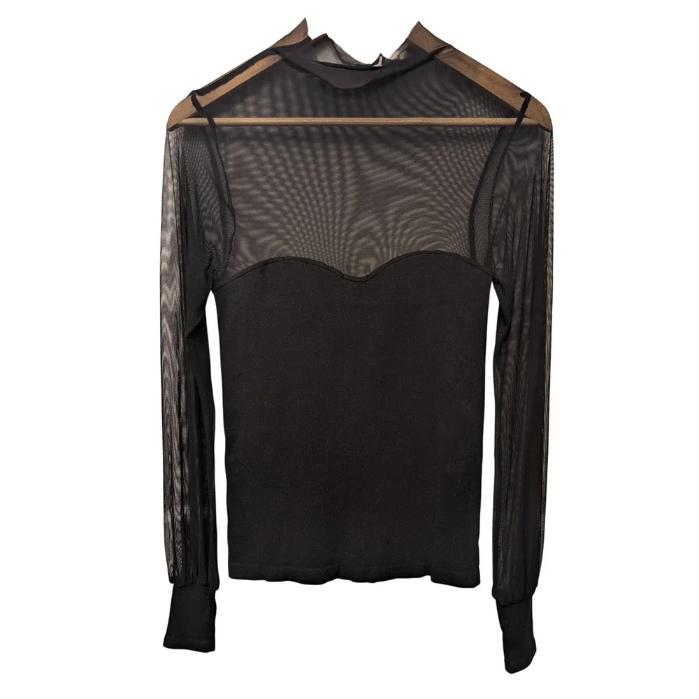 Free People Intimately Mesh Sweetheart Mock Neck Top Long Sleeve Romantic Edgy